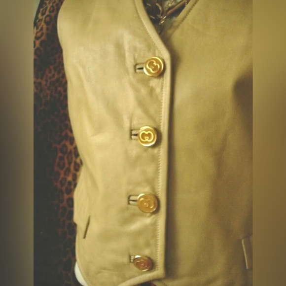 Ultra RARE Vintage GUCCI Leather VEST Statement Wardrobe Retro Mod 1960's GG Sm - Picture 5 of 9